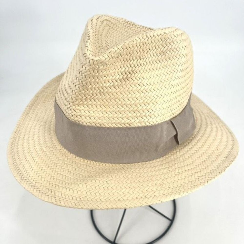 H&M‎ Straw Fedora Sun Hat Womens Medium Tan Grosgrain Band Summer Beach Cap